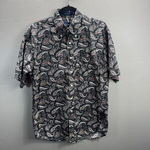 Alan Flusser Shirt Mens M Black Paisley Print Button Down Pocket Designer